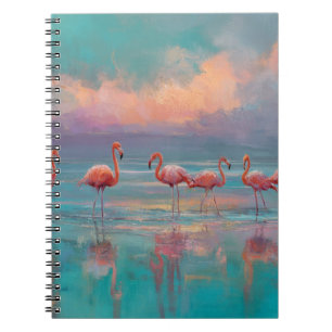 Cuaderno Flamingos rosas Dreamy Sunset Shore Art