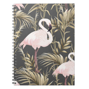 Cuaderno Flamingos rosas y plantas doradas patrón sin fisur