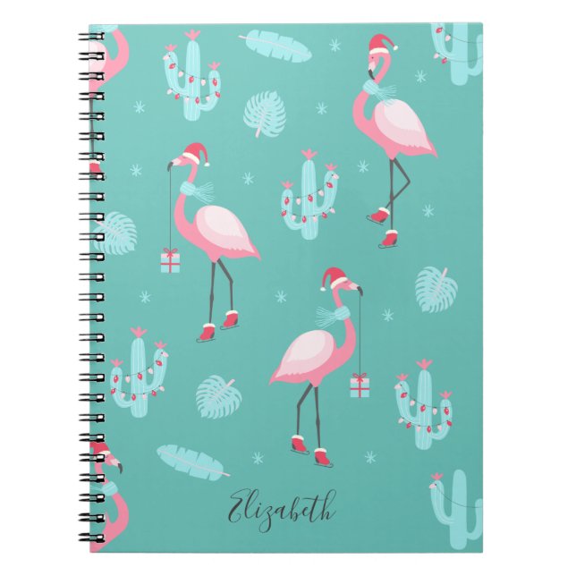 Cuaderno Flamingos Santa Hat presenta copos de nieve (Frente)
