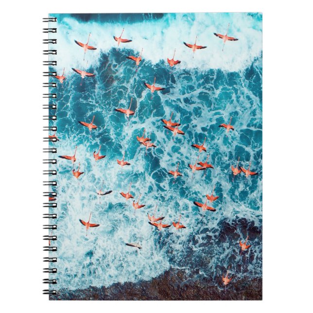 Cuaderno Flamingos volando en la playa del mar caribe, Lo (Frente)