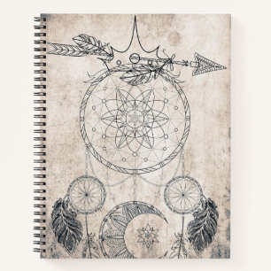 Cuaderno Flechas esgrimidas mandala luna dreamcatcher pluma