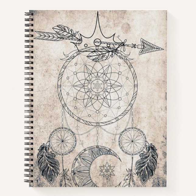 Cuaderno Flechas esgrimidas mandala luna dreamcatcher pluma (Anverso)