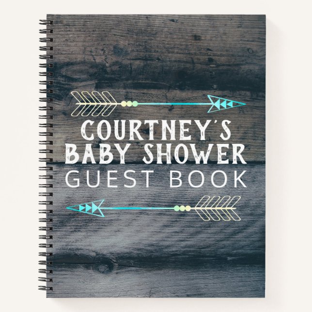 Cuaderno Flechas tribales Baby Shower Guest Book Rustic Woo (Anverso)