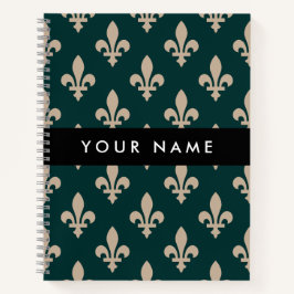Cuaderno Fleur de Lis, Beige on Green, Royal, Your Name