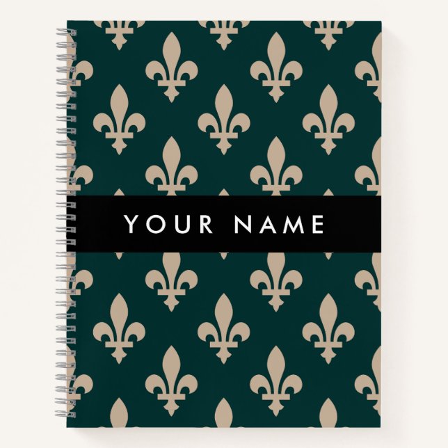 Cuaderno Fleur de Lis, Beige on Green, Royal, Your Name (Anverso)