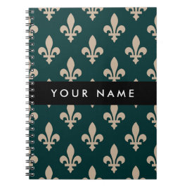 Cuaderno Fleur de Lis, Beige on Green, Royal, Your Name