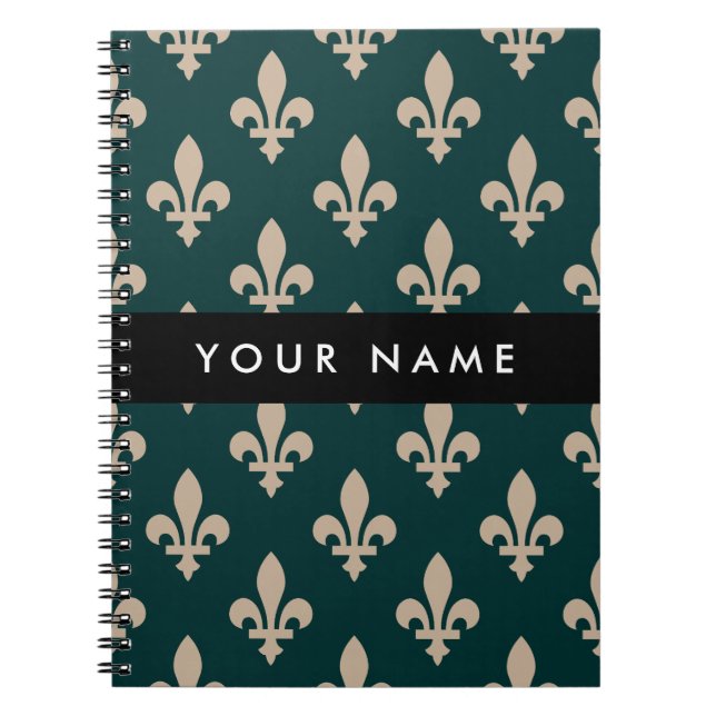 Cuaderno Fleur de Lis, Beige on Green, Royal, Your Name (Frente)