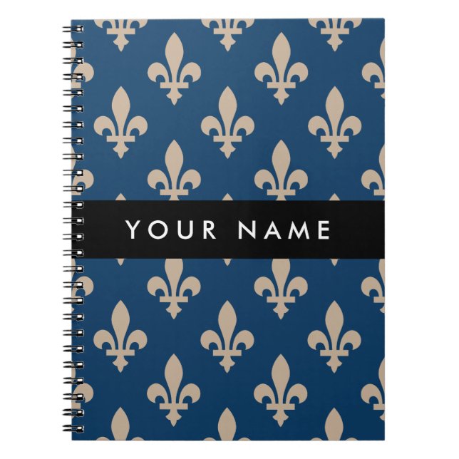 Cuaderno Fleur de Lis, Beige on Navy Blue, Royal, Your Name (Frente)