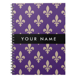 Cuaderno Fleur de Lis, Beige on Purple, Royal, Your Name