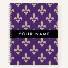 Cuaderno Fleur de Lis, Beige on Purple, Royal, Your Name