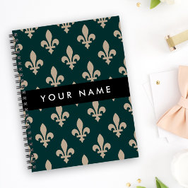 Cuaderno Fleur de Lis, Beige sobre Verde, Real, Tu Nombre