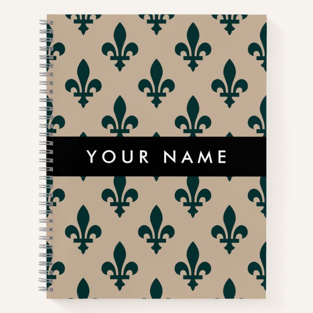 Cuaderno Fleur de Lis, Green on Beige, Royal, Your Name (Anverso)