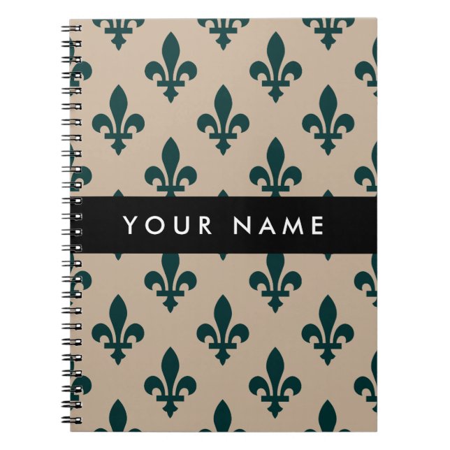Cuaderno Fleur de Lis, Green on Beige, Royal, Your Name (Frente)