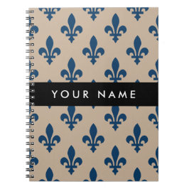 Cuaderno Fleur de Lis, Navy Blue on Beige, Royal, Your Name