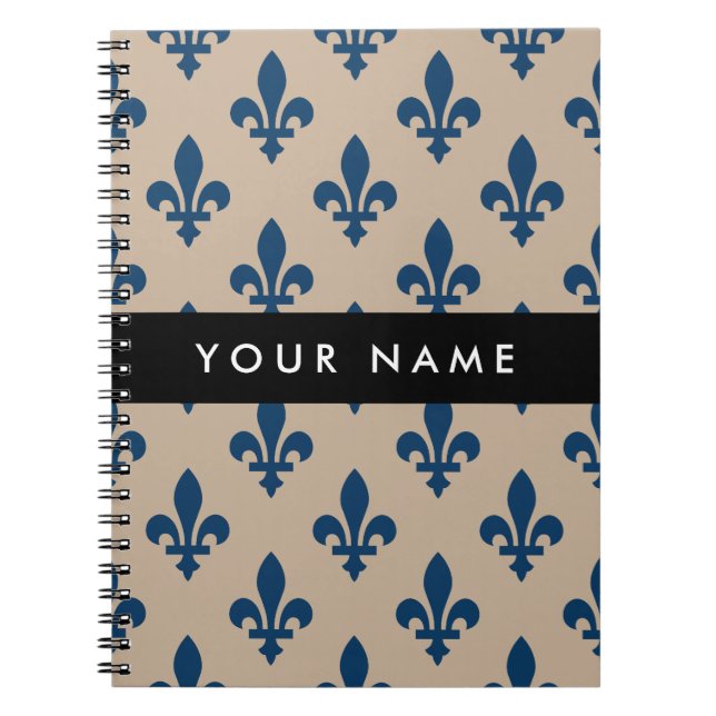 Cuaderno Fleur de Lis, Navy Blue on Beige, Royal, Your Name (Frente)