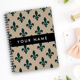 Cuaderno Fleur de Lis, Verde sobre Beige, Real, Tu Nombre