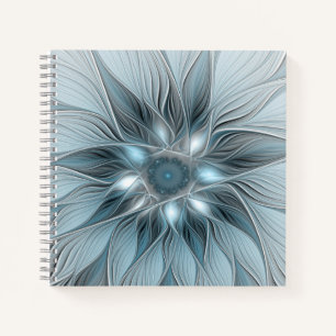 Cuaderno Flor abstracta alegre azul gris floral fractal