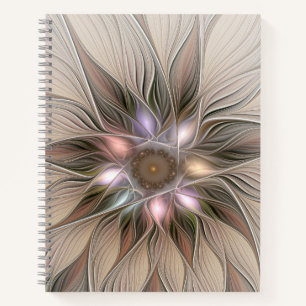 Cuaderno Flor abstracta alegre beige marrón fractal floral
