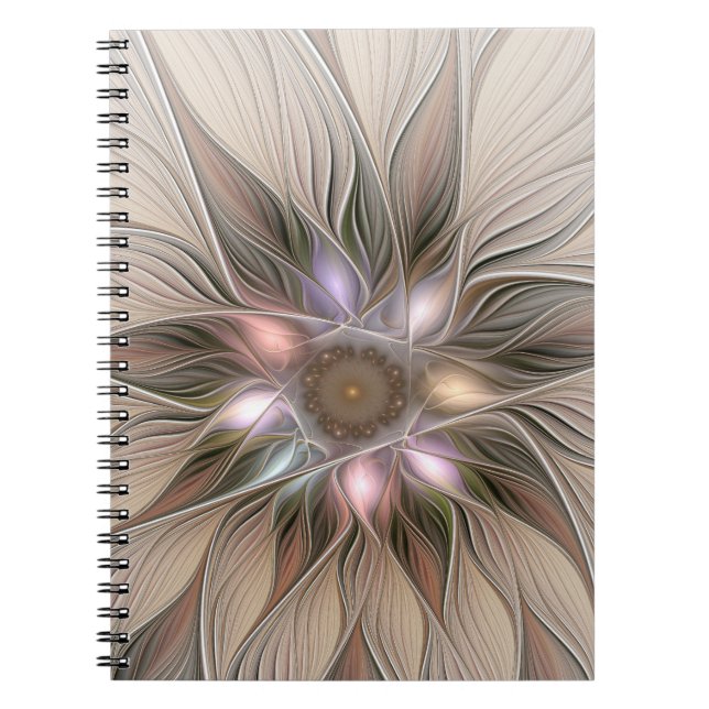Cuaderno Flor Abstracta Floral Fractal Beige Marrón Alegre (Frente)