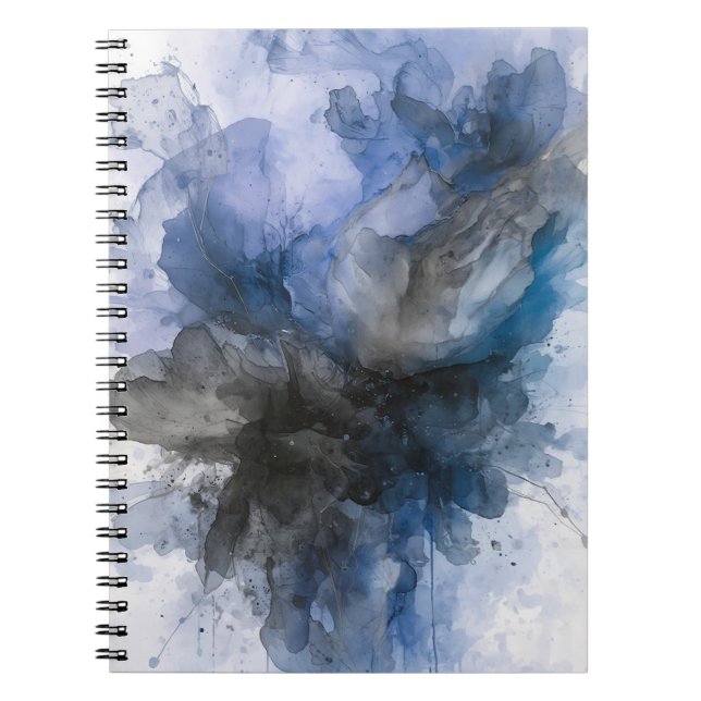Cuaderno Flor abstracta gris y azul elegante (Frente)