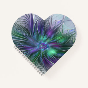 Cuaderno Flor Abstracta Moderna Fractal Verde Púrpura