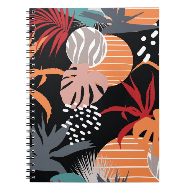 Cuaderno Flor abstracta y hojas tropicales dibujando a la c (Frente)