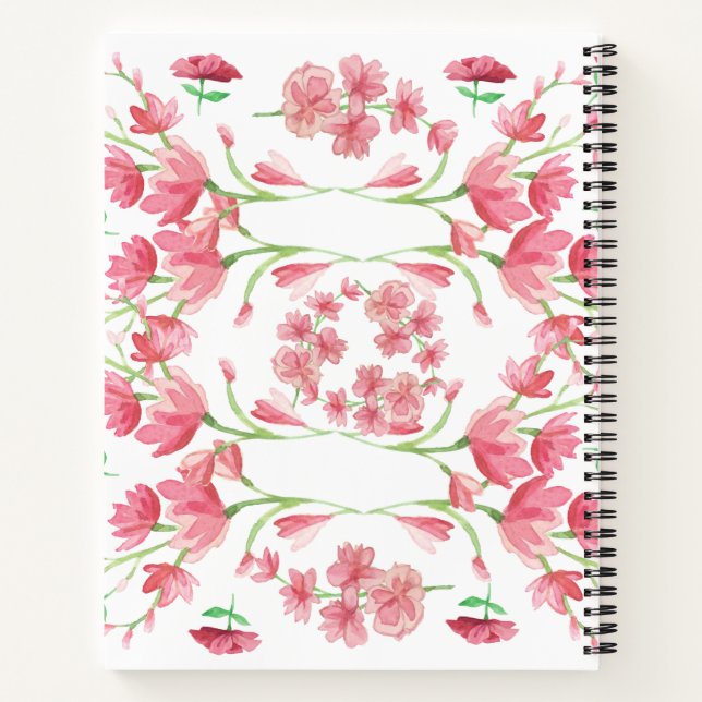 Cuaderno flor acuarela, ramo de rosa, flor rosa (Reverso)