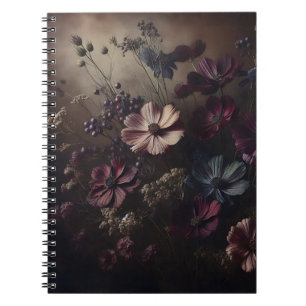 Cuaderno Flor anémona vintage Bouquet Oscuro Arte Botánico