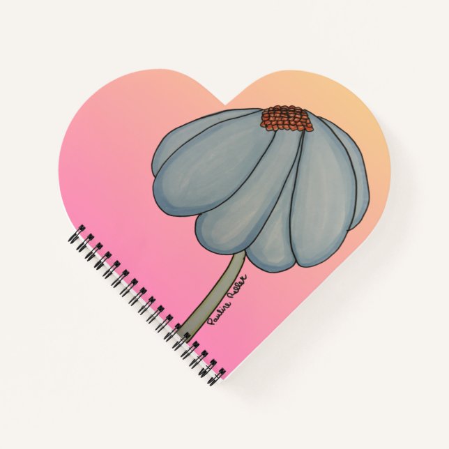 Cuaderno Flor azul con corazón de fondo rosa (Anverso)