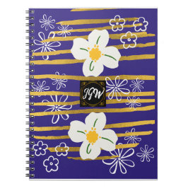 Cuaderno Flor azul, dorada y blanca