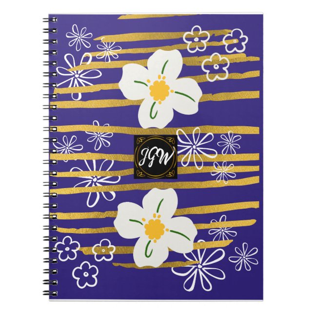 Cuaderno Flor azul, dorada y blanca (Frente)