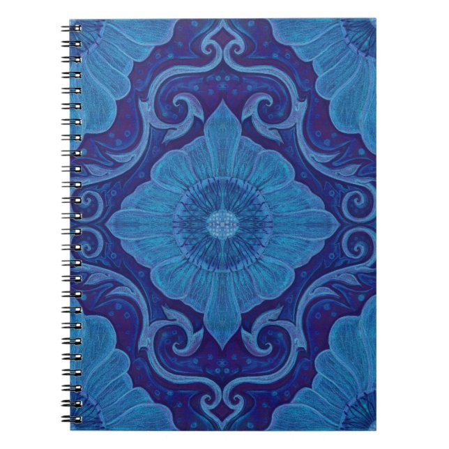 Cuaderno "Flor azul" estampado arabesco floral (Frente)