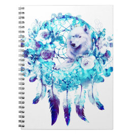 Cuaderno Flor azul púrpura Lobo blanco Dreamcatcher