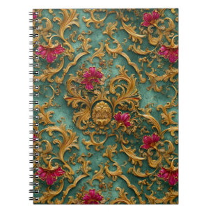 Cuaderno Flor Barroco Esmeralda con Adornos Dorados