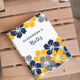 Cuaderno Flor blanca de gris tropical o azul gris amarillo