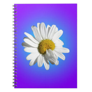 Cuaderno Flor blanca de margarita floral gradiente azul púr