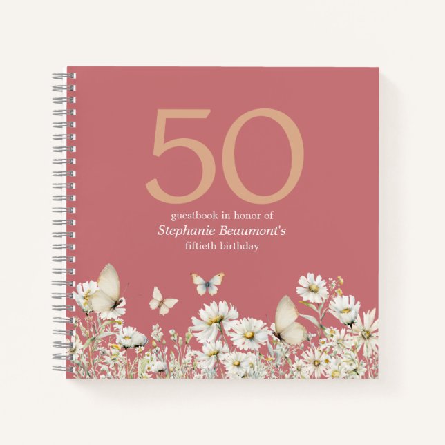 Cuaderno Flor blanca de mujer sorprende 50 años (Anverso)