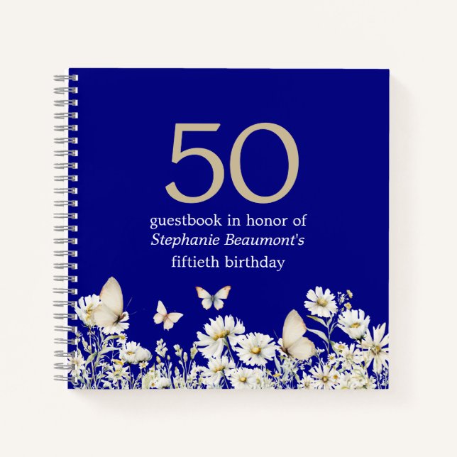 Cuaderno Flor blanca de mujer sorprende 50 años (Anverso)