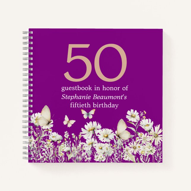 Cuaderno Flor blanca de mujer sorprende 50 años (Anverso)