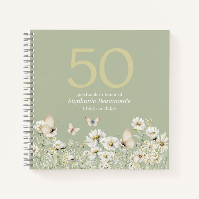 Cuaderno Flor blanca de mujer sorprende 50 años (Anverso)