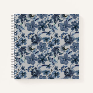 Cuaderno Flor blanca y azul floral personalizada