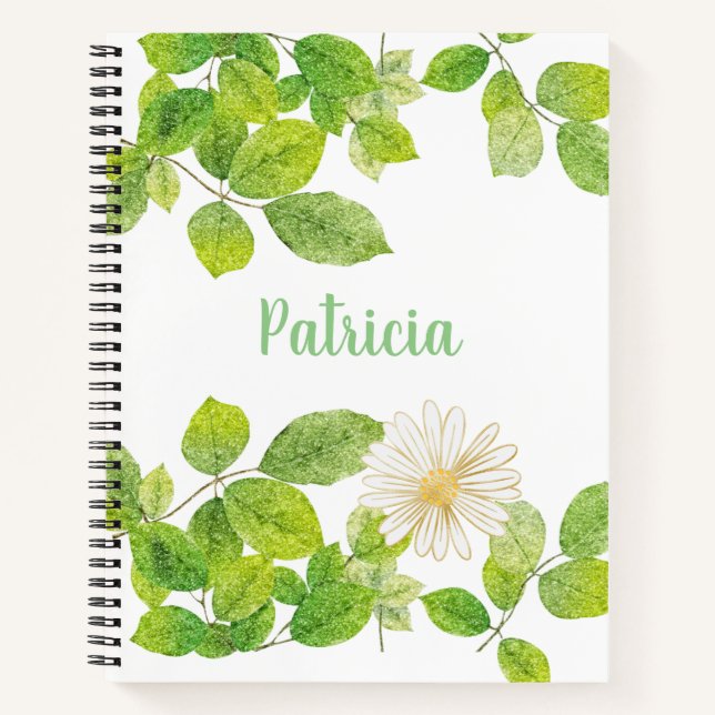 Cuaderno Flor blanca y jardín de hojas verdes (Anverso)