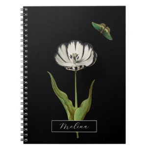 Cuaderno Flor botánica de mariposa negra y blanca