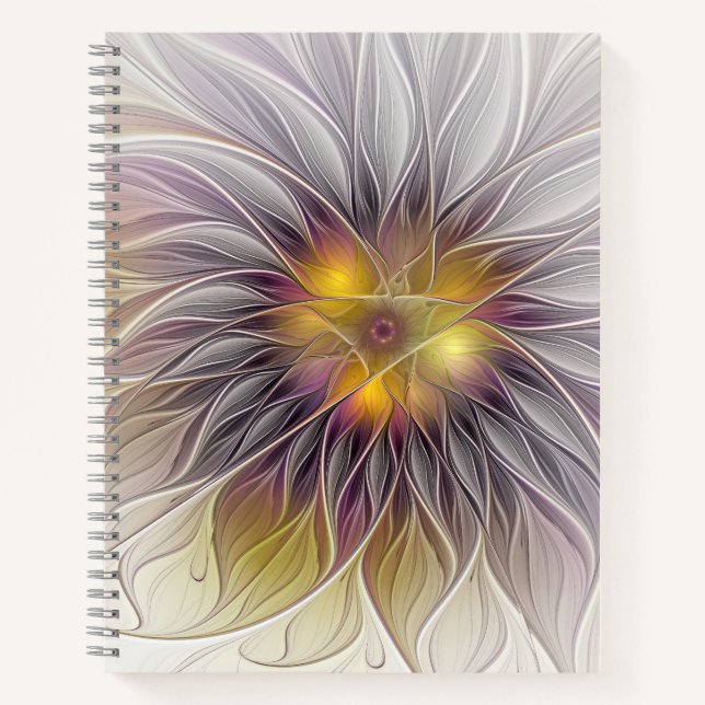 Cuaderno Flor colorida luminosa, abstracta fractal moderno (Anverso)