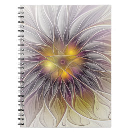 Cuaderno Flor Colorida Luminosa, Fractal Moderno Abstracto