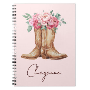 Cuaderno Flor Cowgirl Personalizada Acuarela Rústica Rosa