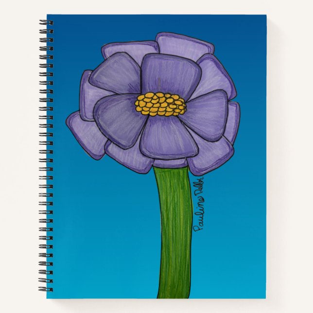 Cuaderno Flor Cuadrada Morada con fondo Azul (Anverso)