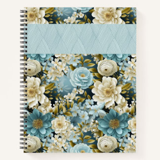 CUADERNO FLOR DE ACUARELA AZUL Y CREMA BONITA