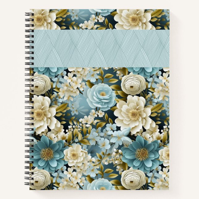 CUADERNO FLOR DE ACUARELA AZUL Y CREMA BONITA (Anverso)