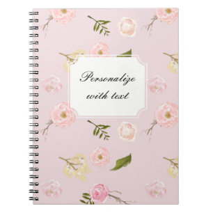 Cuaderno Flor de acuarela de jardín rosa romántico